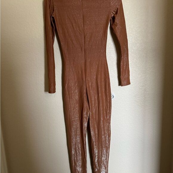 SKIMS Shimmer Glitter Catsuit Onesie Size Small in Umber Long Sleeve - Picture 10 of 10